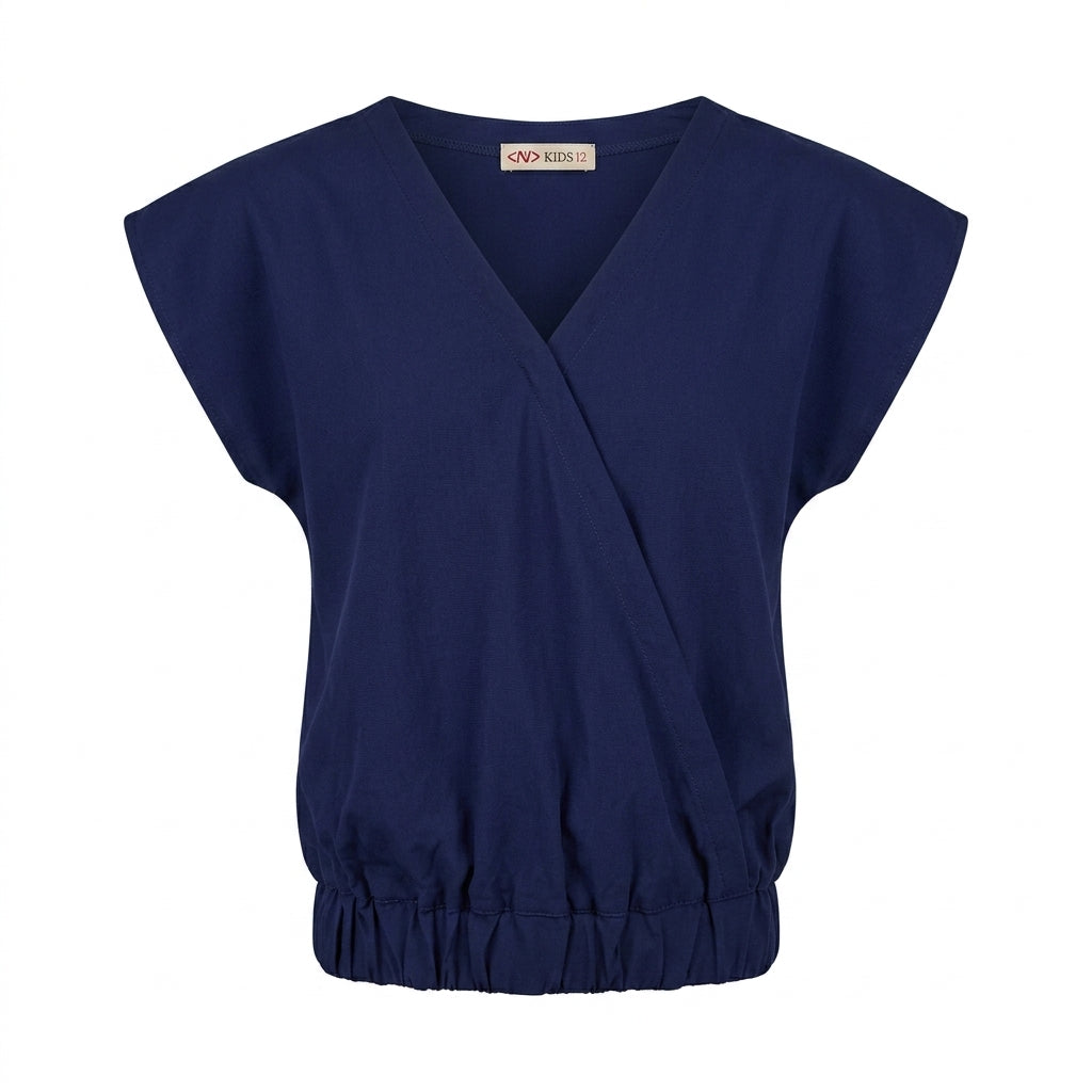 Girls Wrap Style Elastic Hem Blouse