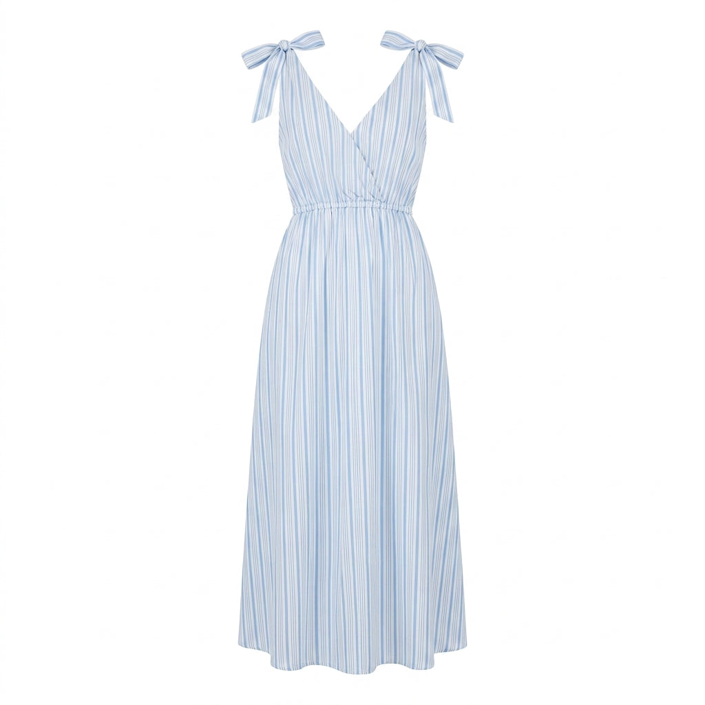 Women Striped Tie Shoulder Maxi Dress