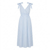 Women Striped Tie Shoulder Maxi Dress