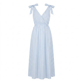 Women Striped Tie Shoulder Maxi Dress