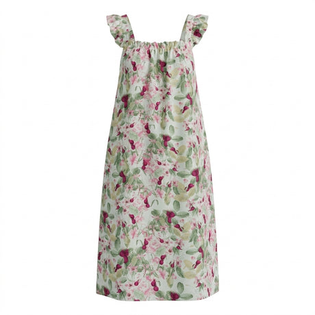 Casual Women Floral Cherry Print Maxi Dress Ruffle Strap