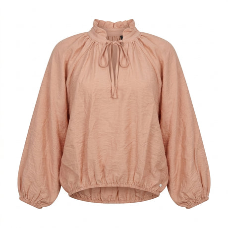 Casual Women Tie Neck Long Sleeve Peasant Blouse Semon