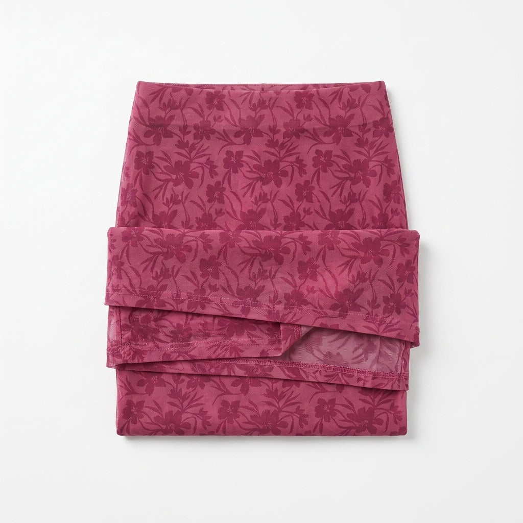 Casual Floral Mesh Maxi Skirt