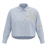 Girls Striped Floral Lace Cropped Shirt