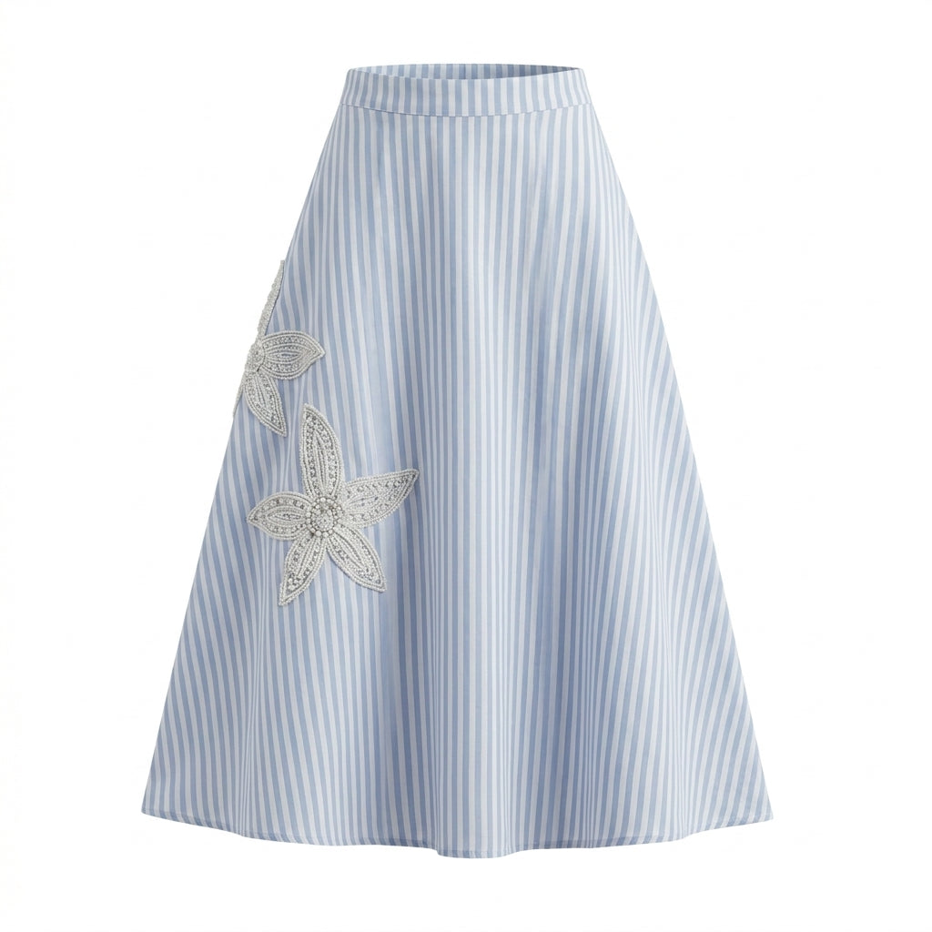 Girls Striped Floral Lace Maxi Skirt