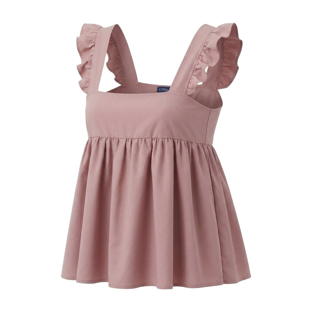 Casual Sleeveless Peplum Top With Ruffle Strap