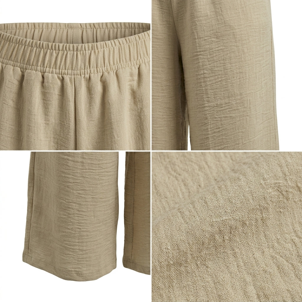Women Elastic Waist Wide Leg Pants