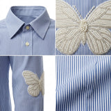Girls Striped Floral Lace Cropped Shirt