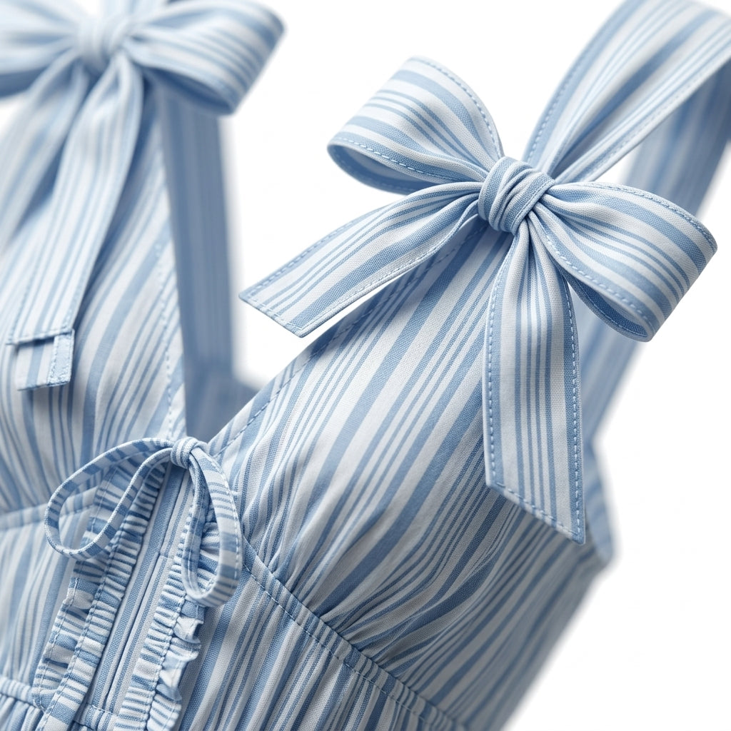 Women Striped Tie Shoulder Maxi Dress