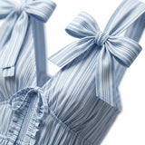 Women Striped Tie Shoulder Maxi Dress