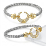 Women Two Tone Twisted Cable Cuff Bracelet With Pavé Clasp