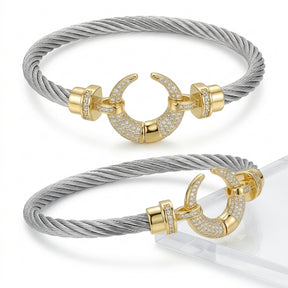 Women Two Tone Twisted Cable Cuff Bracelet With Pavé Clasp