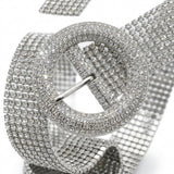 Women Tone Rhinestone Mesh Waist Belt With Rou Buckle