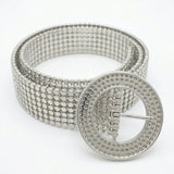 Women Tone Rhinestone Mesh Waist Belt With Rou Buckle