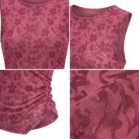 Casual Floral Mesh Ruched Sleeveless Top