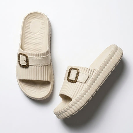 Women Ribbed Buckle Slide Slipper