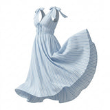 Women Striped Tie Shoulder Maxi Dress