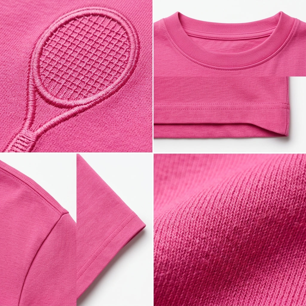 Women Short Sleeve T Shirt With Tennis Racket Embroidery