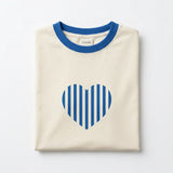 Casual Heart Print Contrast Trim Short Sleeve T Shirt
