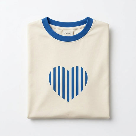 Casual Heart Print Contrast Trim Short Sleeve T Shirt