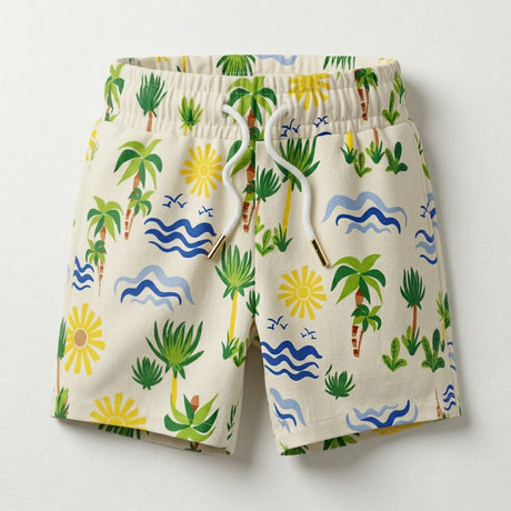 Kids Tropical Print Drawstring Shorts