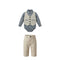 Boys 4 Piece Formal Outfit Set With Striped Bodysuit And Trousers