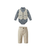 Boys 4 Piece Formal Outfit Set With Striped Bodysuit And Trousers