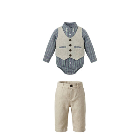 Boys 4 Piece Formal Outfit Set With Striped Bodysuit And Trousers