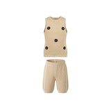 Girls Knitted Sleeveless Top And Pants Set With Floral Appliqués