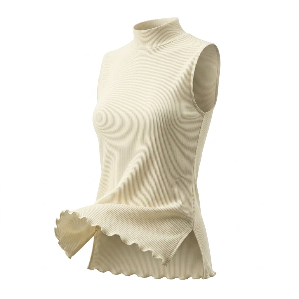 Sleeveless Top With A High Ribbed Collar