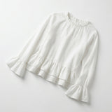 Women Ruffle Hem Long Sleeve Blouse