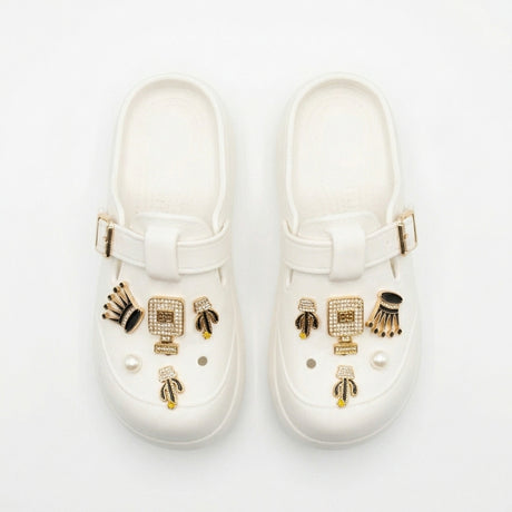 Girls Pearl And Chain Charm Clog Sandals With Buckle Strap
