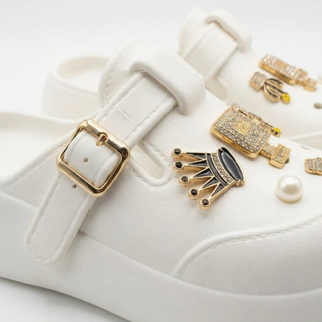 Girls Pearl And Chain Charm Clog Sandals With Buckle Strap