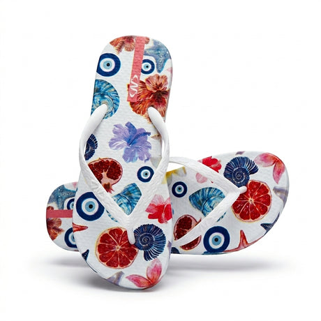 Women Floral And Evil Eye Print Flip Flop Slipper