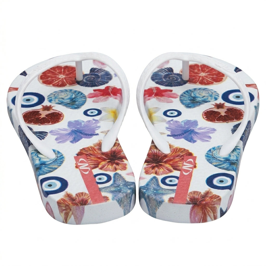 Women Floral And Evil Eye Print Flip Flop Slipper