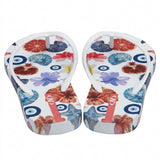Women Floral And Evil Eye Print Flip Flop Slipper