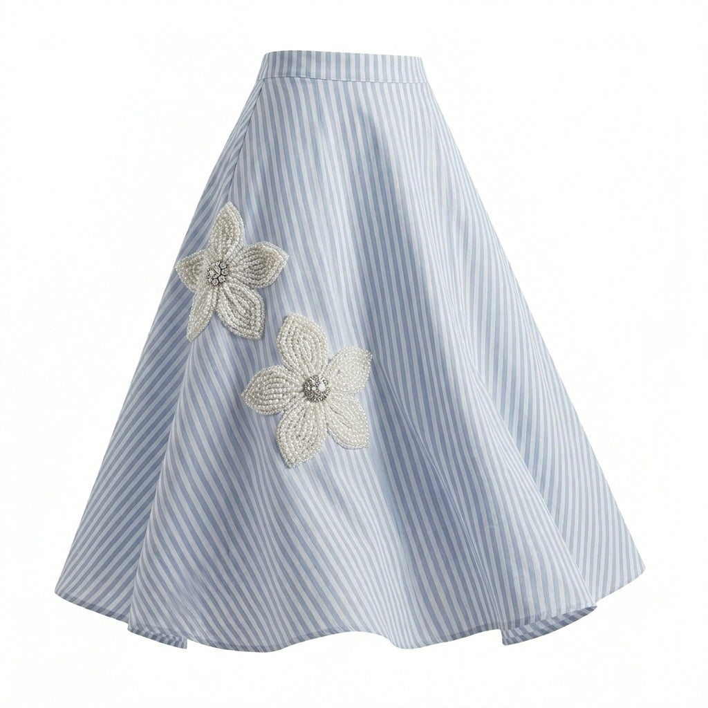 Girls Striped Floral Lace Maxi Skirt