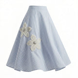 Girls Striped Floral Lace Maxi Skirt