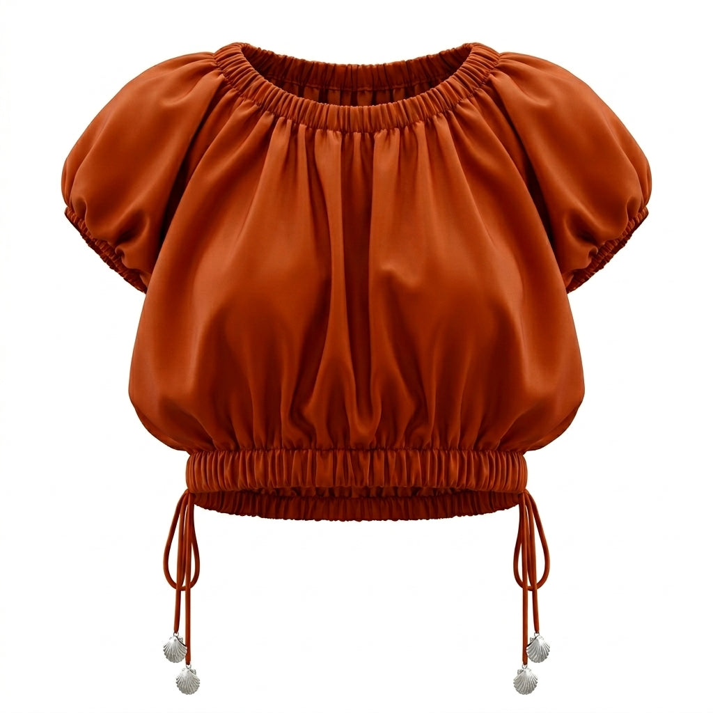 Casual Rose Ruched Crop Top With Side Tie