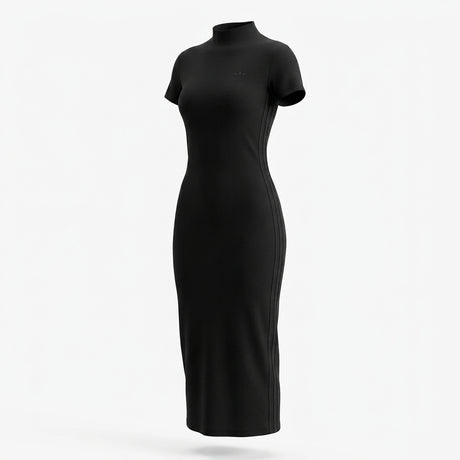 Casual Ribbed Mock Neck Short Sleeve Maxi Dress