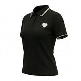 Casual Contrast Trim Short Sleeve Polo Top With Heart