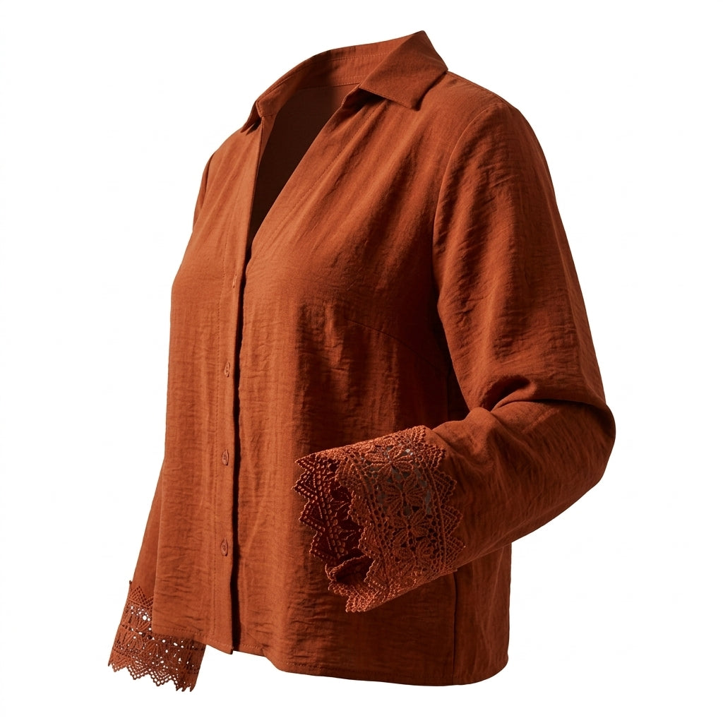 Girls Button Front Lace Cuff Blouse