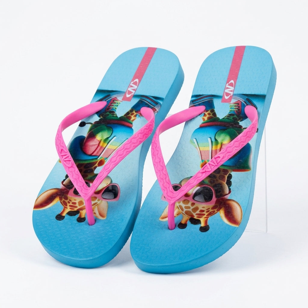 Girls Giraffe Print Flip Flop Sandals With Straps