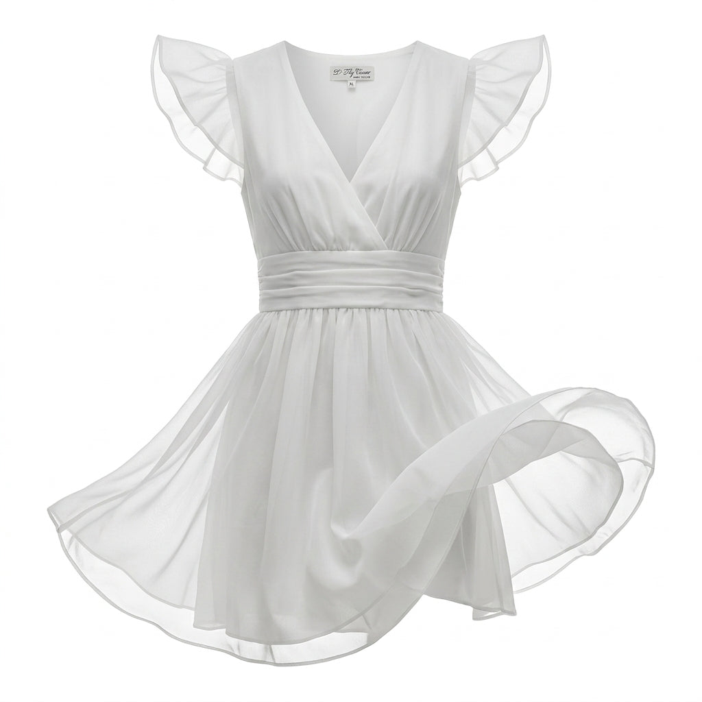 Casual V Neck Puff Sleeve Mini Dress