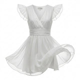 Casual V Neck Puff Sleeve Mini Dress