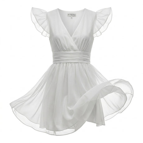Casual V Neck Puff Sleeve Mini Dress