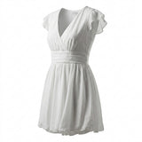 Casual V Neck Puff Sleeve Mini Dress
