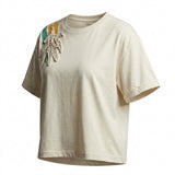 Casual Women Floral Applique Short Sleeve T Shirt