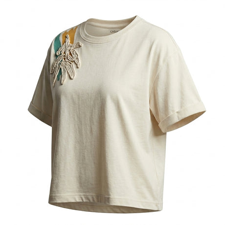 Casual Women Floral Applique Short Sleeve T Shirt