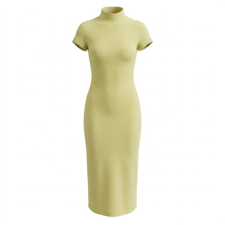 Casual Ribbed Mock Neck Short Sleeve Maxi Dress